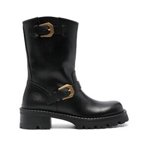 VERSACE MEDUSA EMBOSSED LEATHER MOTO BOOTS